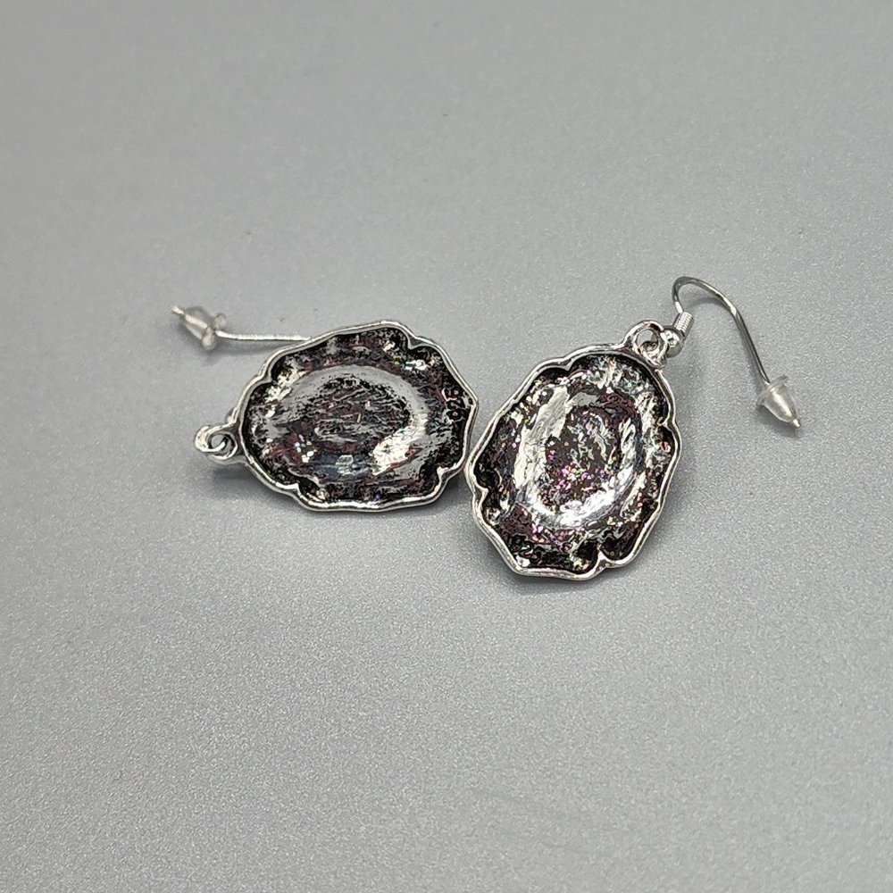 Decorative framed green evil Eye Dangle Earrings with silver tone Outer Decor - Picture 3 of 4
